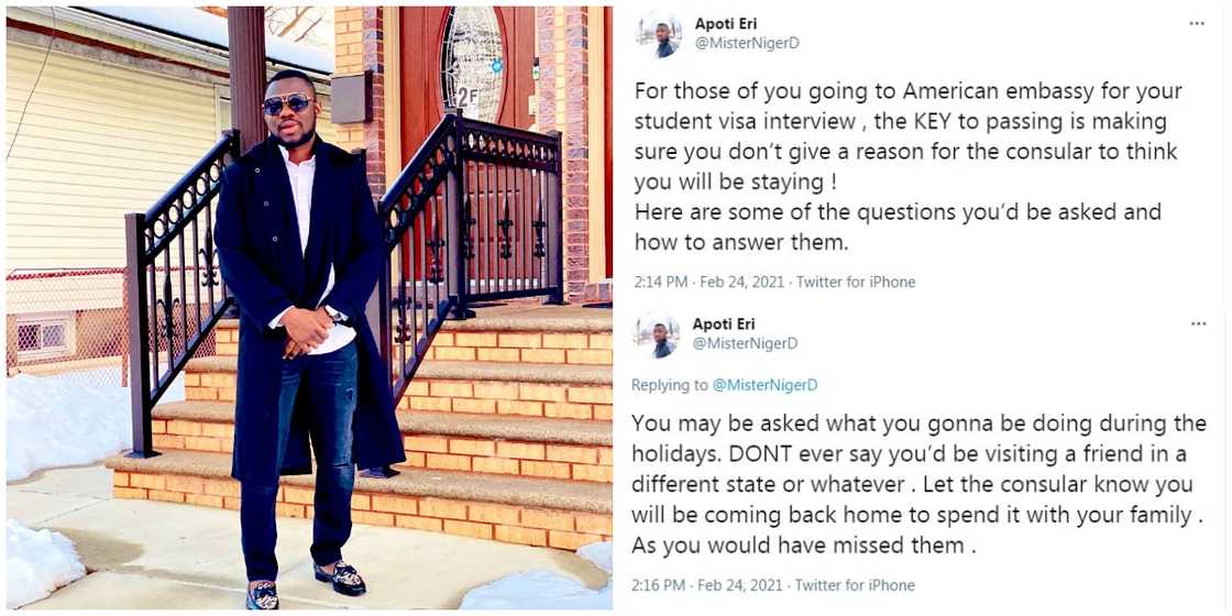 Don't say you'd be trying to get a job abroad: Nigerian man in the US reveals top ways to pass visa interview Don't say you'd be trying to get a job abroad: Nigerian man in the US reveals top ways to pass visa interview