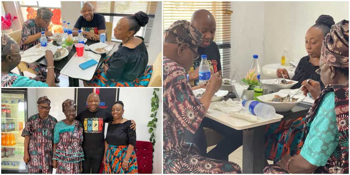 Cute photos emerge as married Nigerian man takes his old parents for lunch date, gets many talking Cute photos emerge as married Nigerian man takes his old parents for lunch date, gets many talking