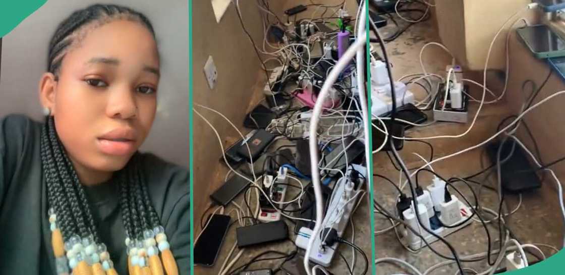 Lady shows phones plugged in her church. Lady shows phones plugged in her church.