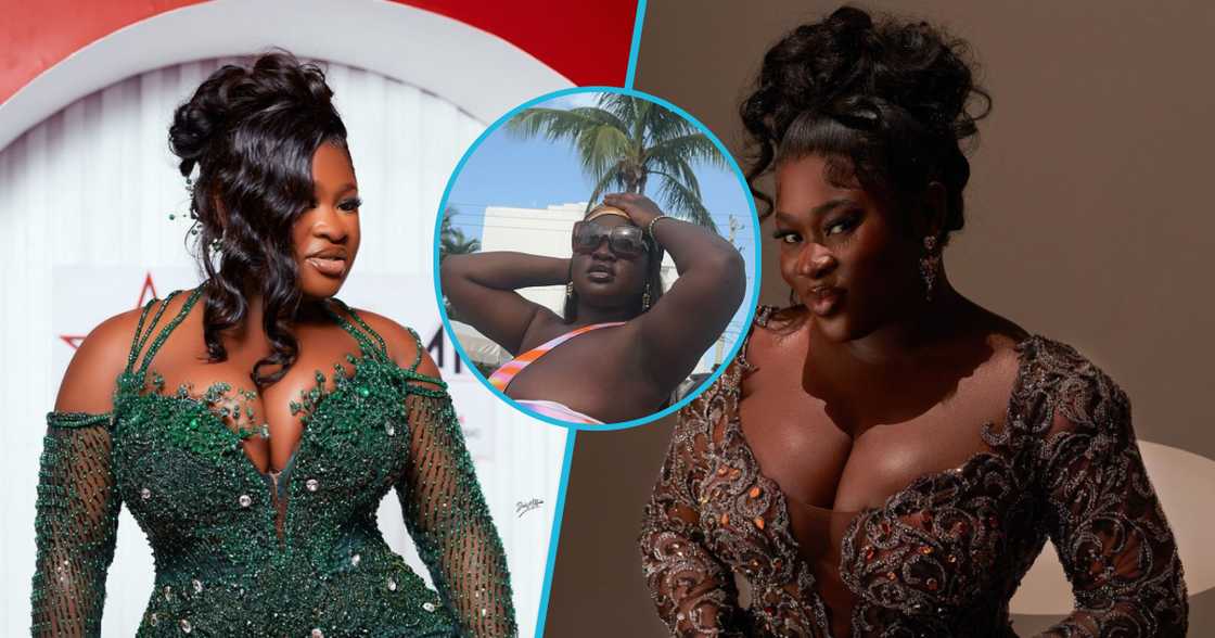 Ghanaian musician Sista Afia is causing a stir with her sassy swimwear during her holiday in the US.