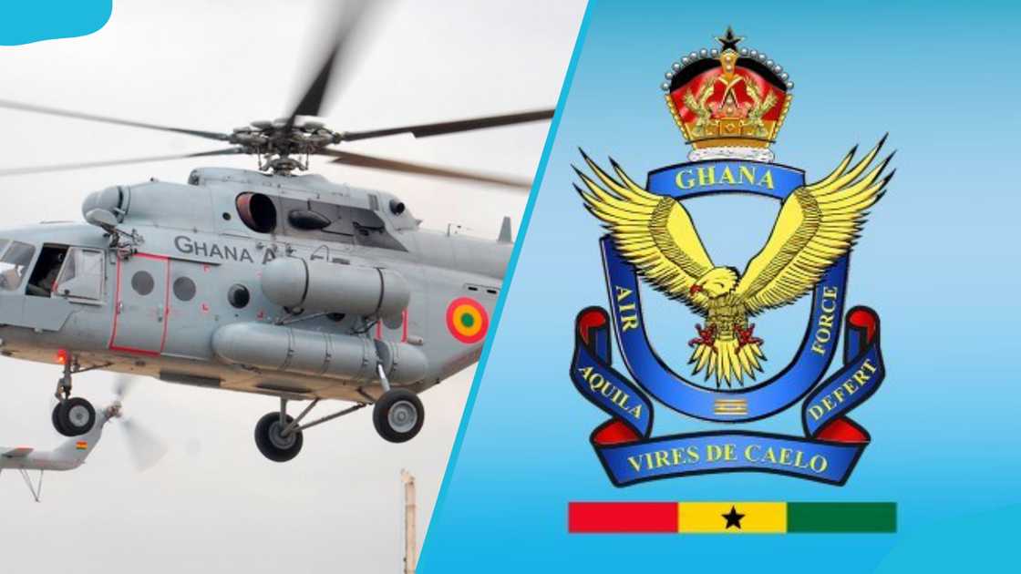 Ghana Air Force helicopter and the logo.