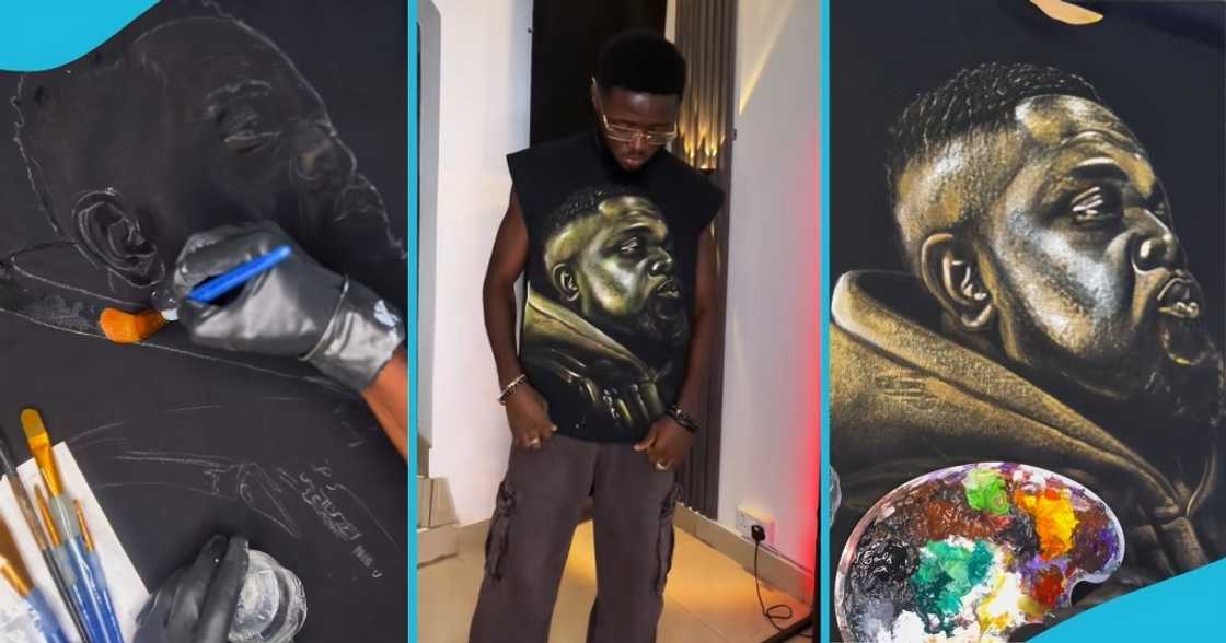 ghanaian, black t-shirt, hand-painted sarkodie, rapperholic, ghana, t-shirt