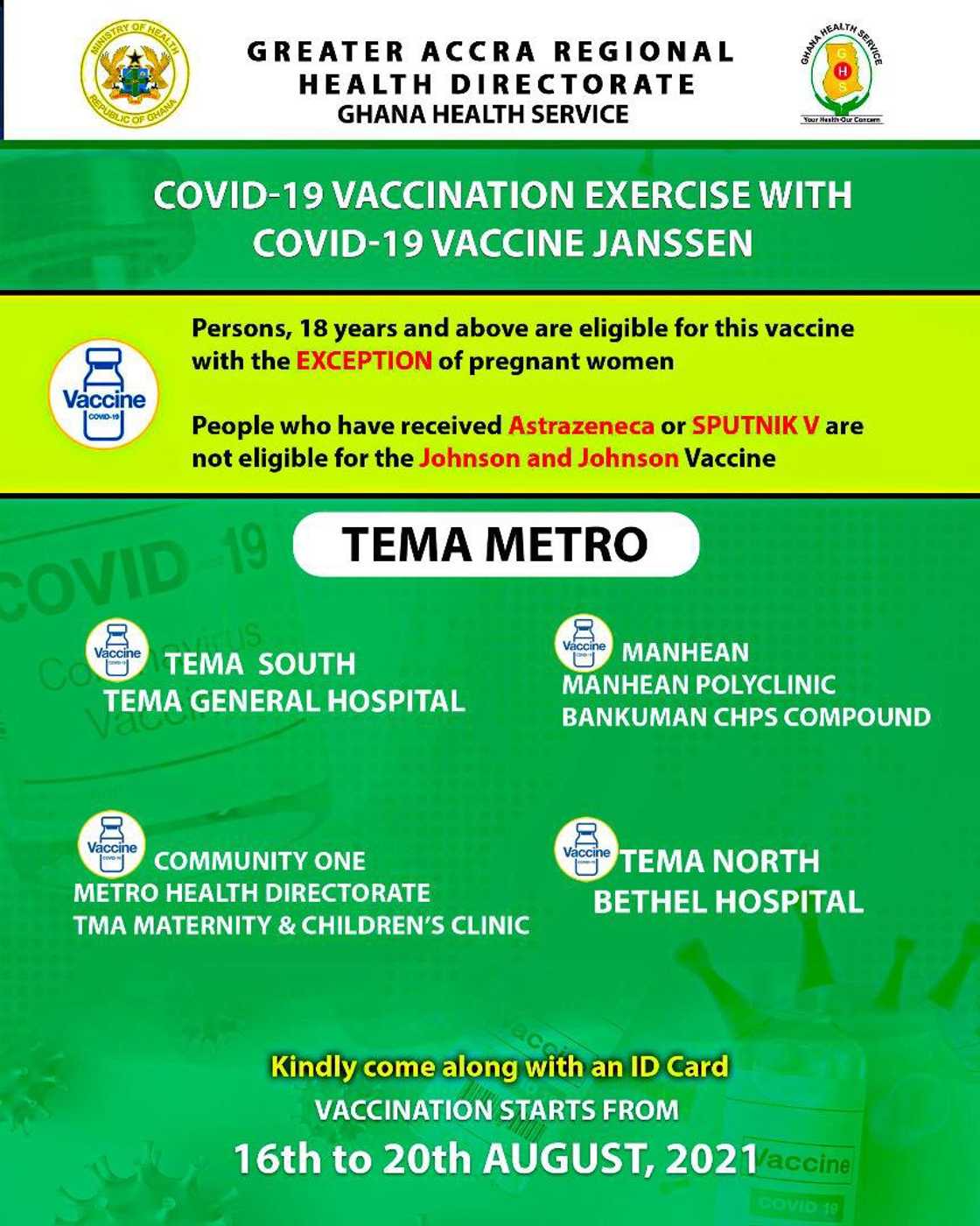Ga South, 6 other designated districts to give Johnson and Johnson vaccine jab Ga South, 6 other designated districts to give Johnson and Johnson vaccine jab