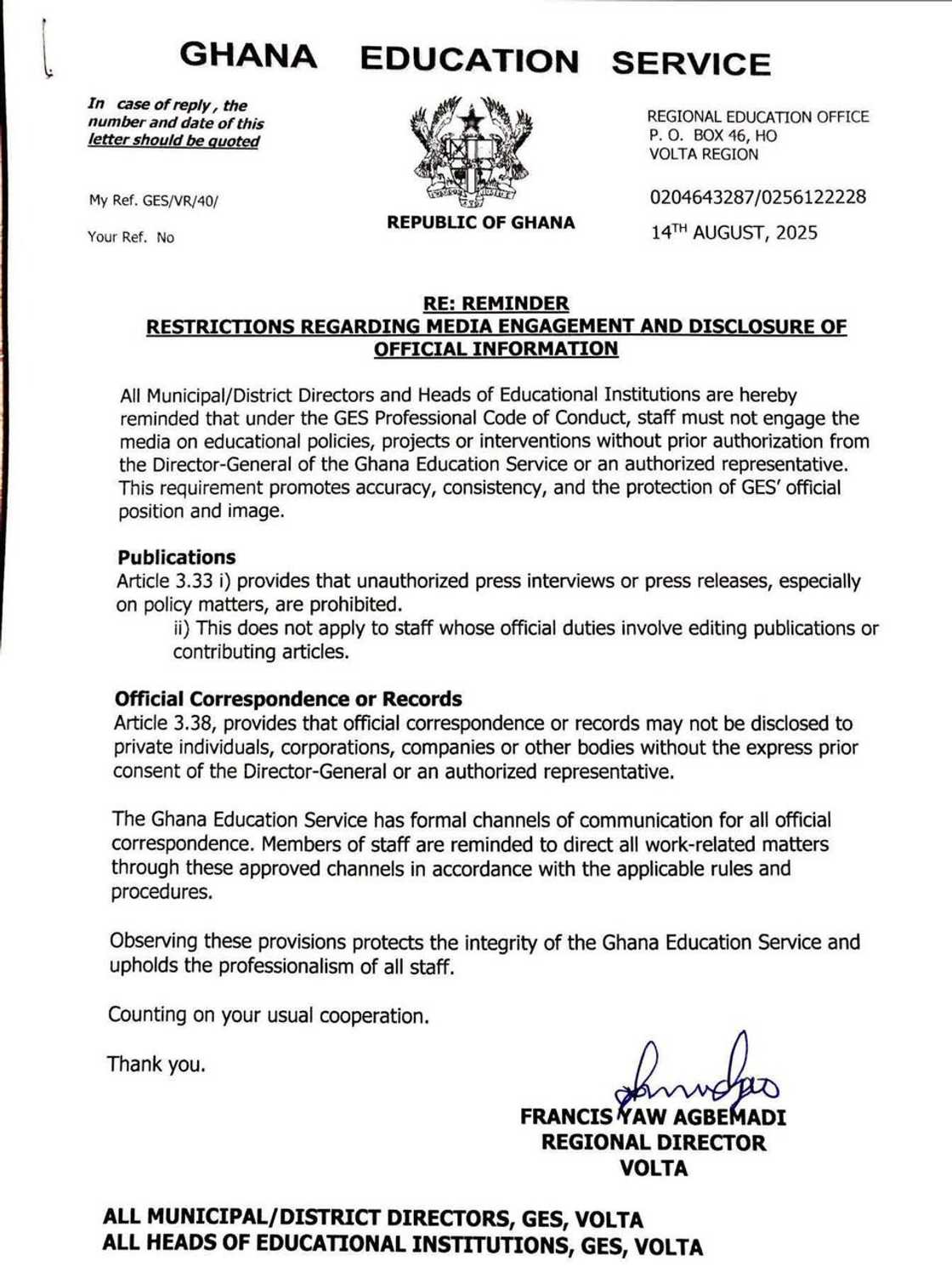 GES, media outlet, vakpo shs, poor infrastructure, press release, GES statement, Vakpo SHS headmaster, headmaster of Vakpo GES, media outlet, vakpo shs, poor infrastructure, press release, GES statement, Vakpo SHS headmaster, headmaster of Vakpo