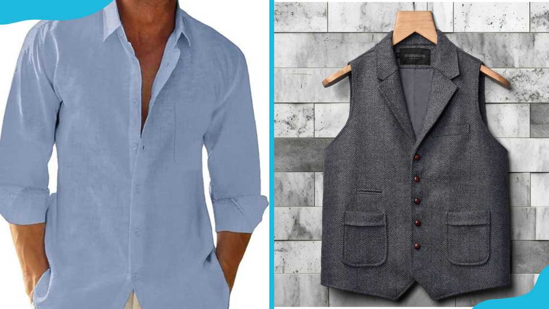 Button-down shirt and tweed vest Button-down shirt and tweed vest