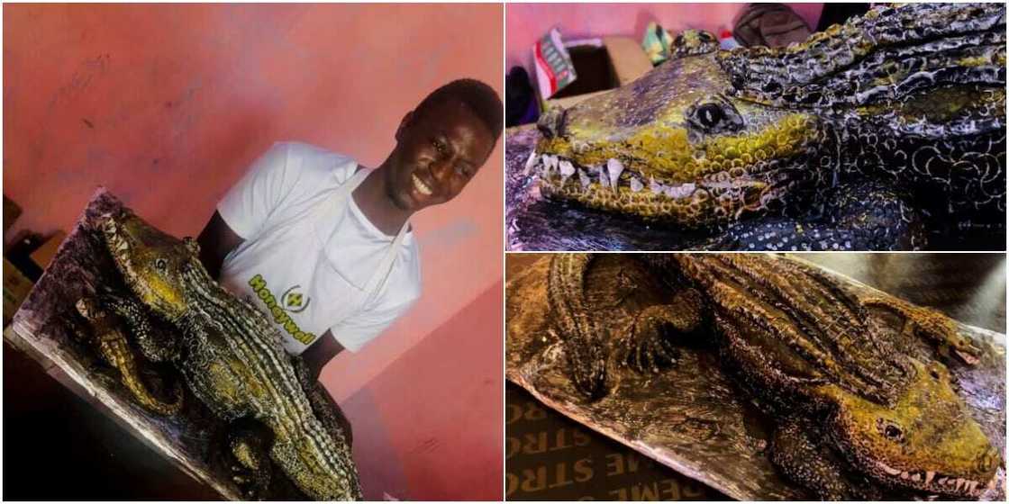 Nigerian man wows social media after baking crocodile cake, says he was directed by holy spirit Nigerian man wows social media after baking crocodile cake, says he was directed by holy spirit