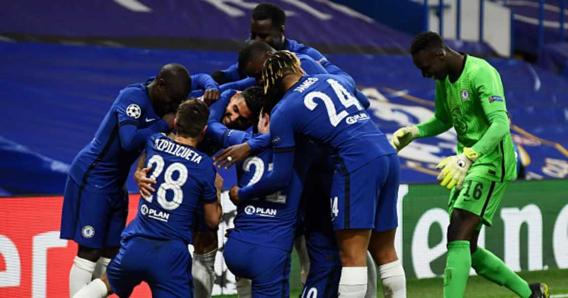 Emerson Palmieri of Chelsea celebrates with teammates after scoring their team's second goal during the UEFA Champions League Round of 16 match between Chelsea FC and Atletico Madrid at Stamford Bridge on March 17, 2021.(Photo by Mike Hewitt/Getty Images) Emerson Palmieri of Chelsea celebrates with teammates after scoring their team's second goal during the UEFA Champions League Round of 16 match between Chelsea FC and Atletico Madrid at Stamford Bridge on March 17, 2021.(Photo by Mike Hewitt/Getty Images)