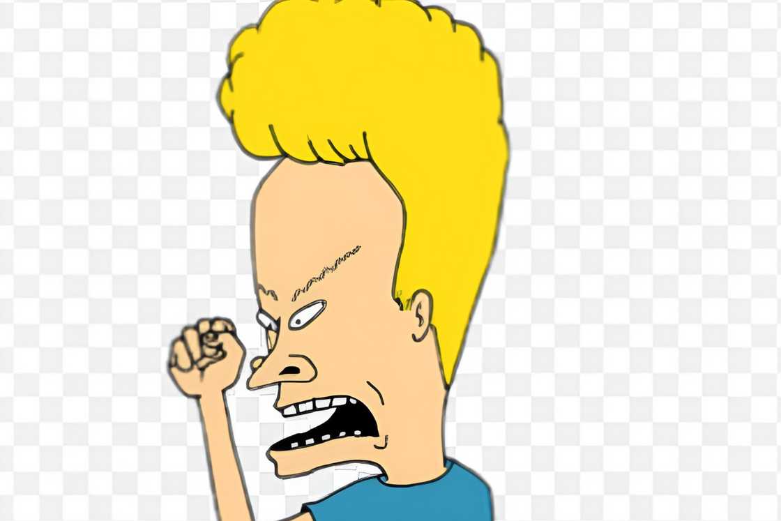 Beavis stands against a checered background Beavis stands against a checered background