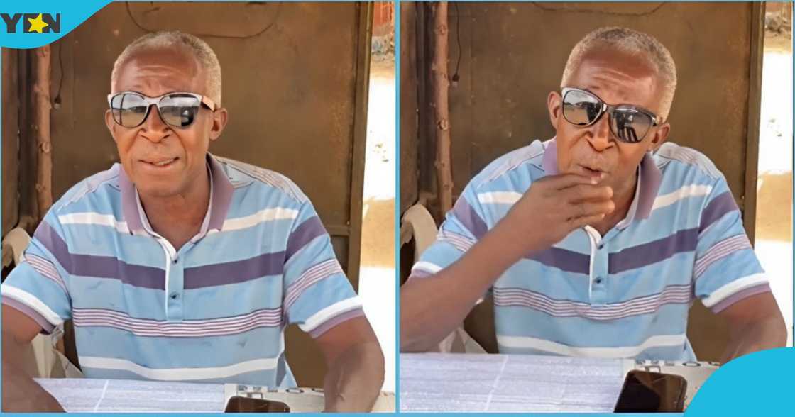 Photo of an elderly Ghanaian man seated in kiosk