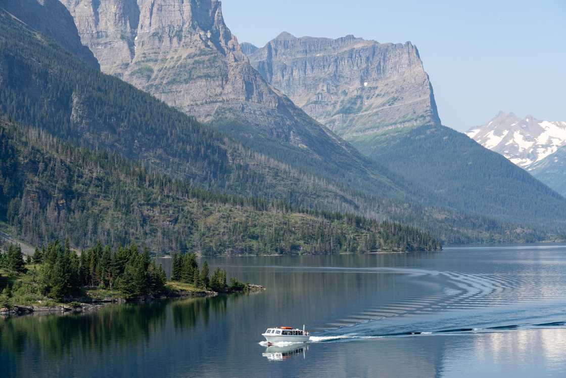 Tour boat on St. Mary Lake, Glacier National Park, Montana. Tour boat on St. Mary Lake, Glacier National Park, Montana.