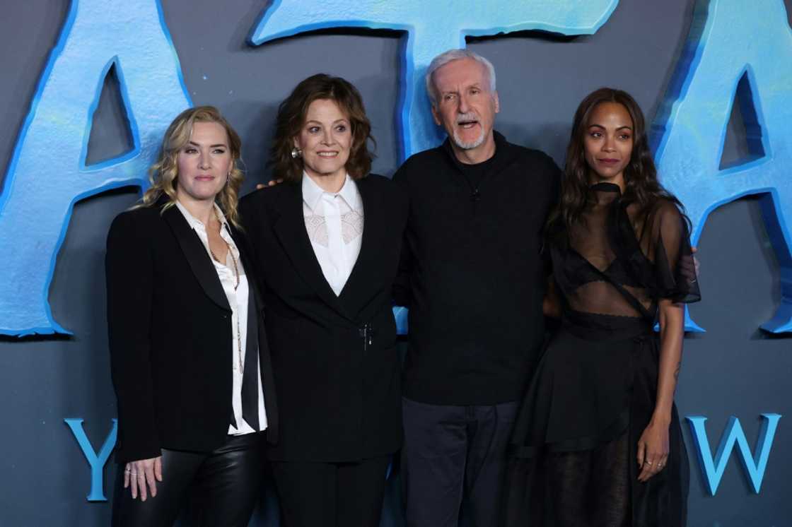 Cameron with stars Kate Winslet, Sigourney Weaver and Zoe Saldana at the 'Avatar: The Way of Water' premiere in London Cameron with stars Kate Winslet, Sigourney Weaver and Zoe Saldana at the 'Avatar: The Way of Water' premiere in London