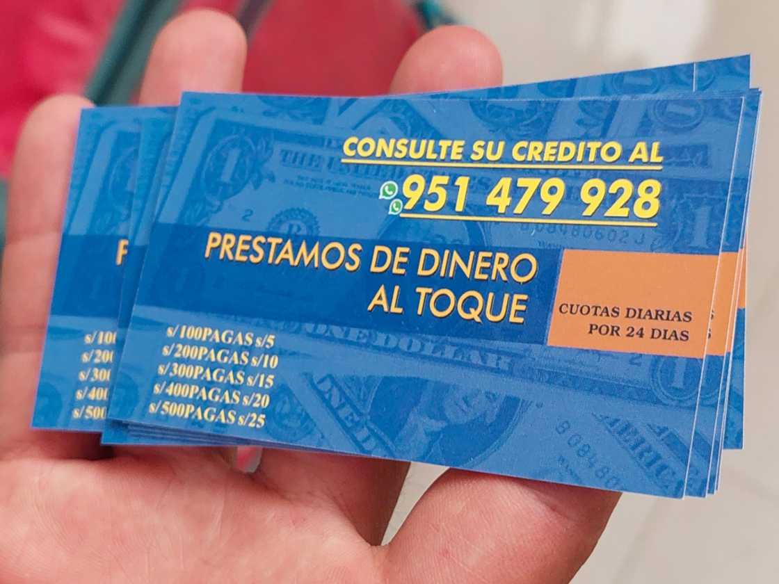 Cards promoting easy-to-obtain loans -- a popular way Peruvian racketeers extort victims Cards promoting easy-to-obtain loans -- a popular way Peruvian racketeers extort victims