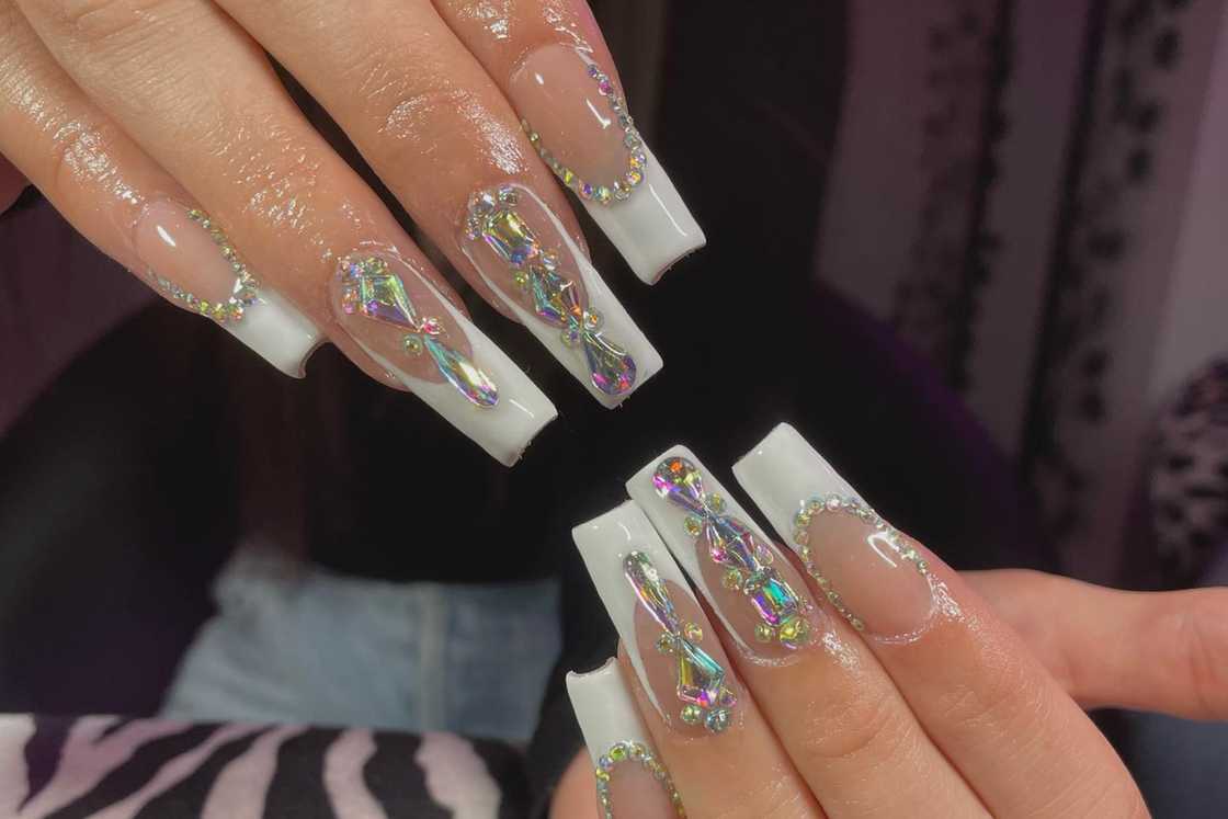 White nails with design