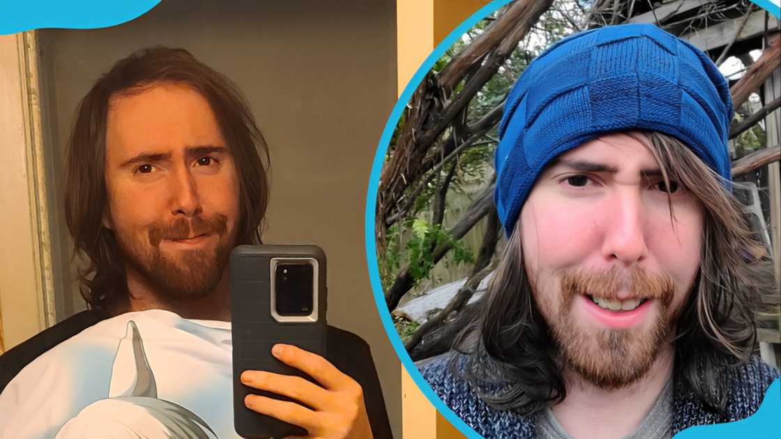 Asmongold leans against a door entrance (L). Asmongold is outside (R) Asmongold leans against a door entrance (L). Asmongold is outside (R)