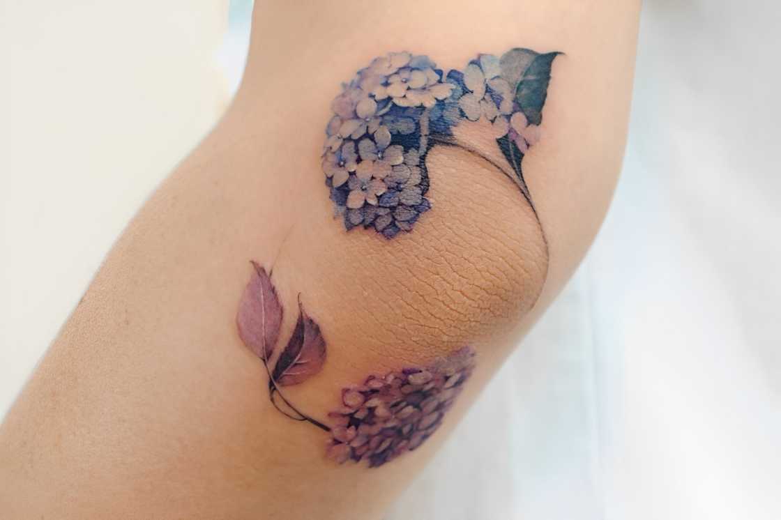 The hydrangea engraved around the elbow The hydrangea engraved around the elbow