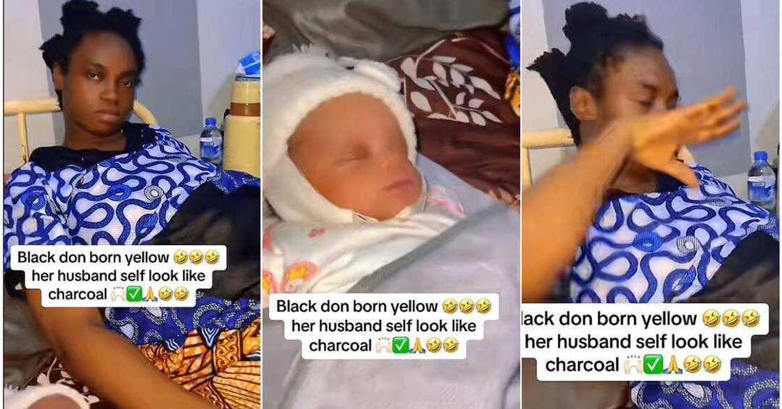 Lady shares video of dark-skinned mother and her fair baby