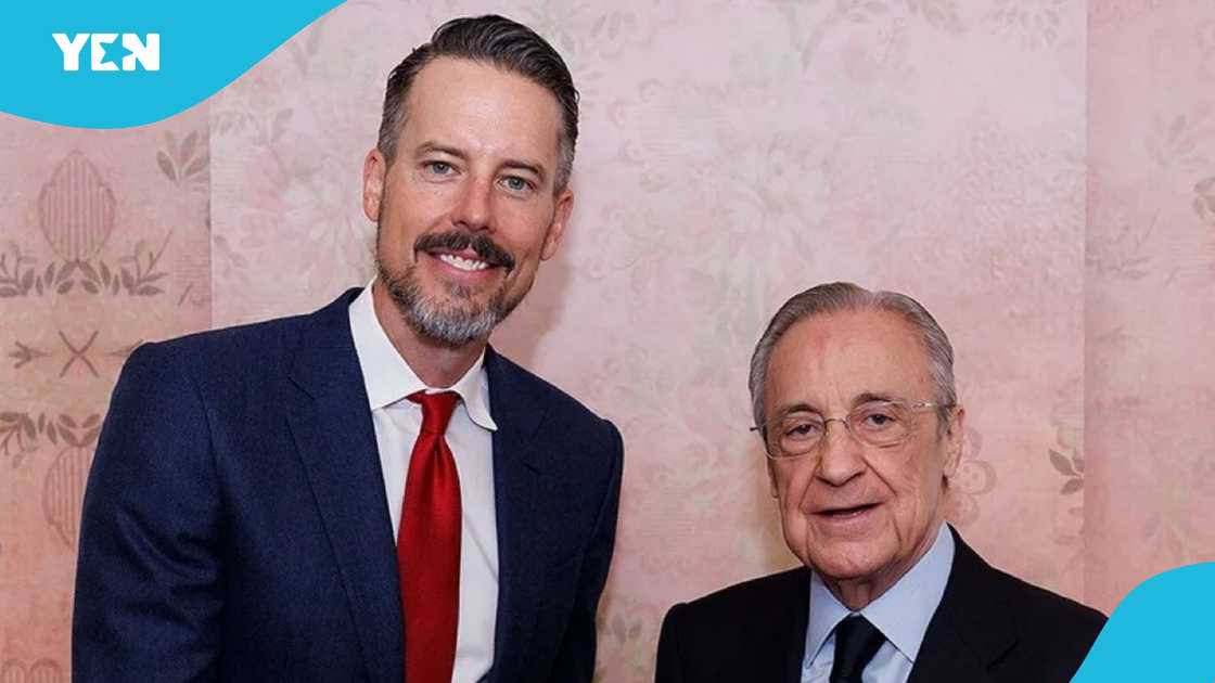 Arsenal director Josh Kroenke receives a replica of the new Bernabéu from Florentino Pérez of Real Madrid ahead of Real Madrid vs Arsenal UCL match on Aprl 16, 2025 Arsenal director Josh Kroenke receives a replica of the new Bernabéu from Florentino Pérez of Real Madrid ahead of Real Madrid vs Arsenal UCL match on Aprl 16, 2025