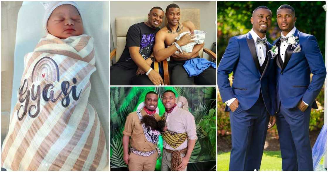 Photos of gay couple and their child. Photos of gay couple and their child.