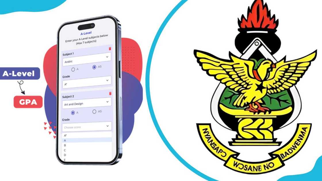 A GPA calculator and a KNUST logo A GPA calculator and a KNUST logo