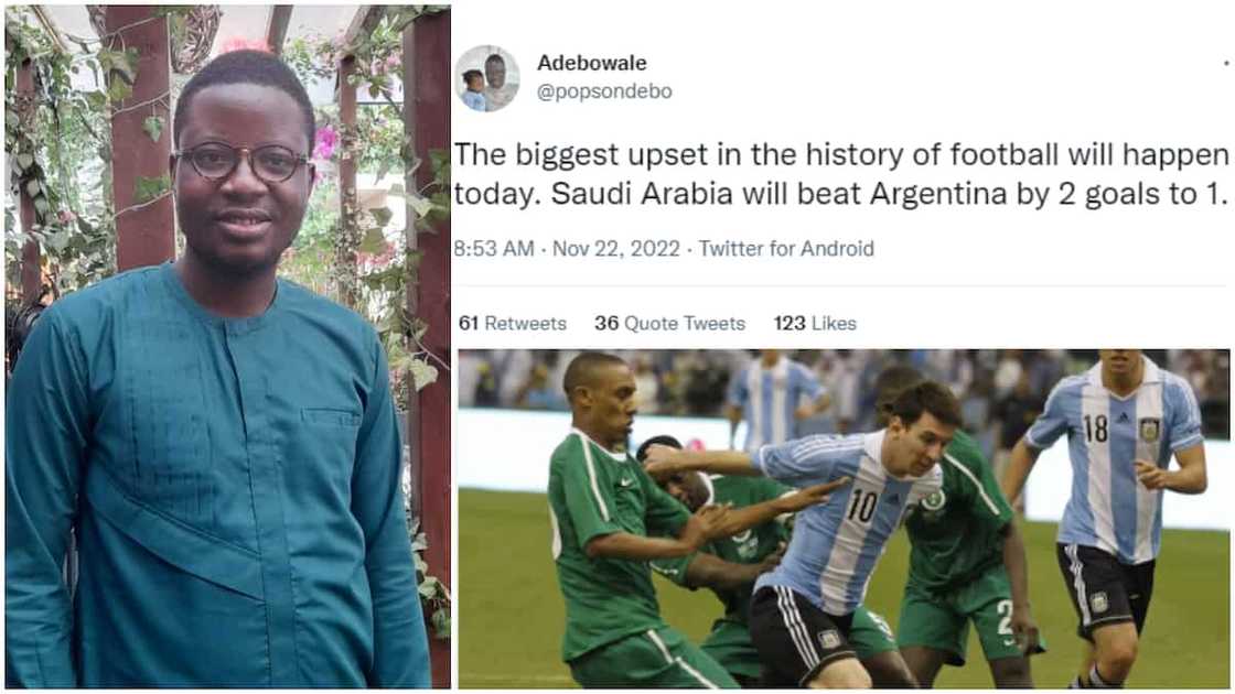 Saudi Arabia vs Argentina match/Nigerian man predicted game.