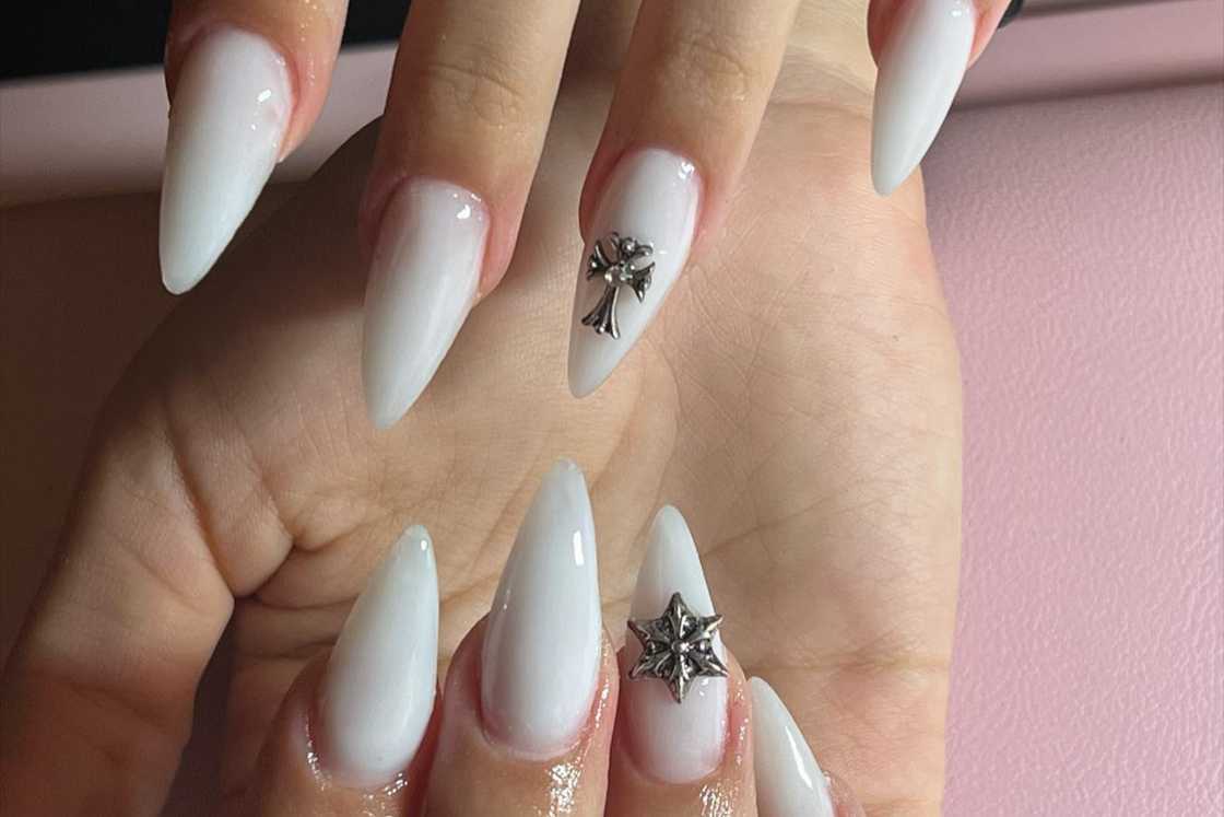 White nails with design