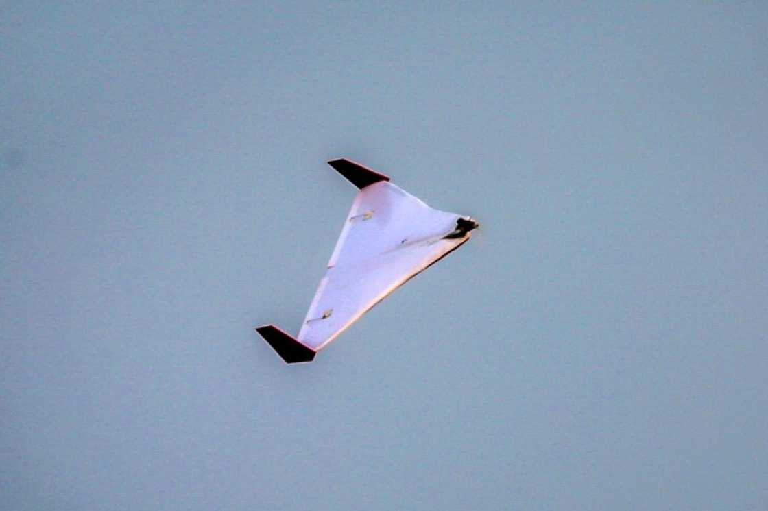 An Iranian unmanned aerial vehicle (UAV) or drone flies during Iranian military exercises in 2020 near sensitive Gulf waters in the Strait of Hormuz An Iranian unmanned aerial vehicle (UAV) or drone flies during Iranian military exercises in 2020 near sensitive Gulf waters in the Strait of Hormuz