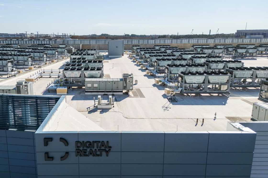 Cooling vent fans are seen on the roof of a Digital Realty data center in Ashburn, Virginia