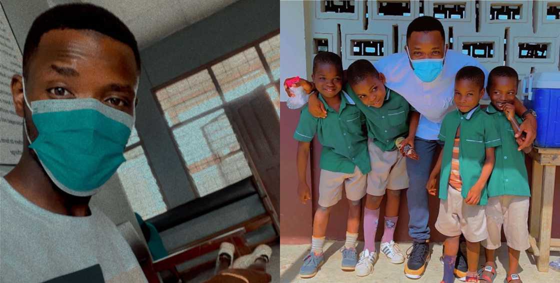 Teacher Kwadwo with some of his schoolchildren