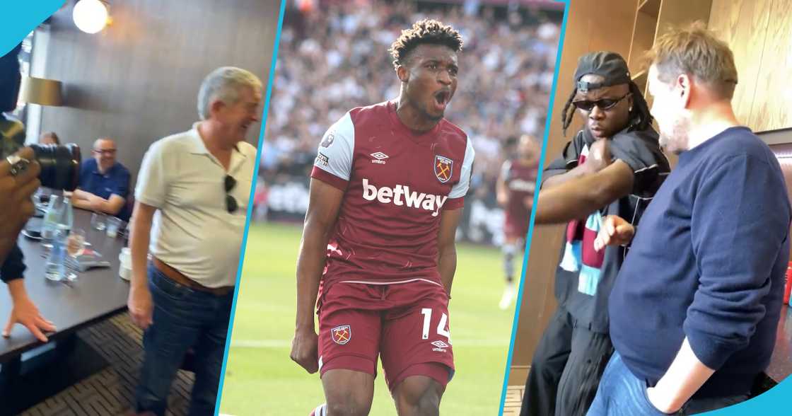 Stonebwoy, James Corden and West Ham United management Stonebwoy, James Corden and West Ham United management