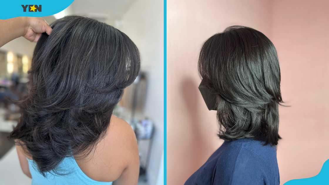 Sleek layered haircut (L). Layered butterfly haircut (R) Sleek layered haircut (L). Layered butterfly haircut (R)