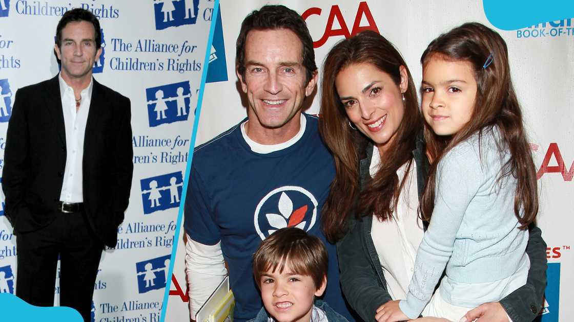 Jeff at the Beverly Hilton Hotel (L). Jeff, Lisa, and their children, Michael and Ava, at the Skirball Cultural Centre (R).