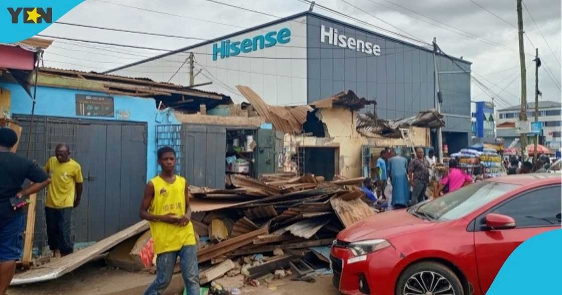 Traders at Ashaiman, Greater Accra Region, suffered heavy losses, more than 50 shops demolished, private developer.