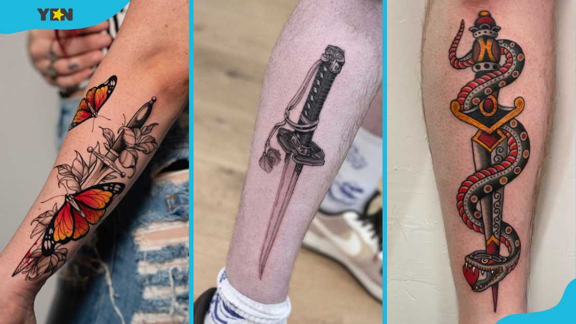 Different designs of dagger tattoo. Different designs of dagger tattoo.