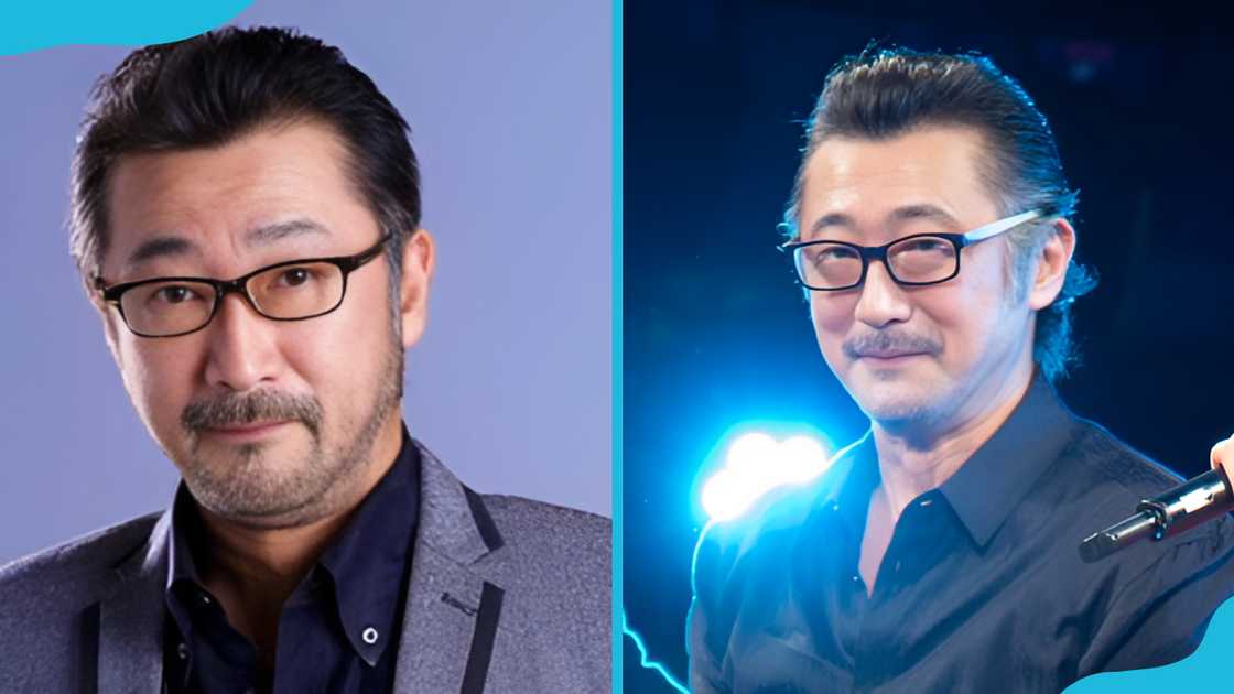 Akio Otsuka poses for a photo (L). He is in a dark room (R)