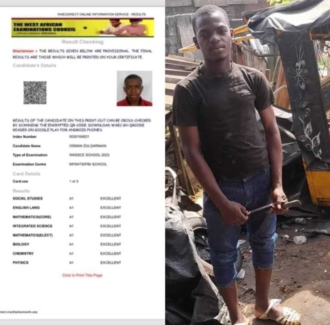 Photo of Osman's WASSCE results. Photo of Osman's WASSCE results.