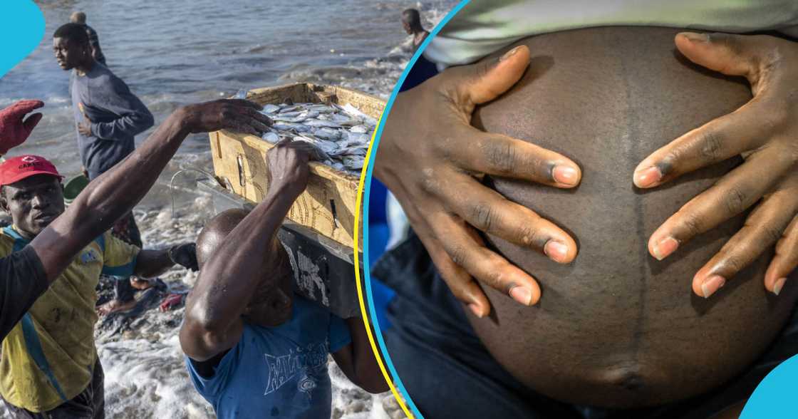 A collage of fishermen and a pregnant teenager