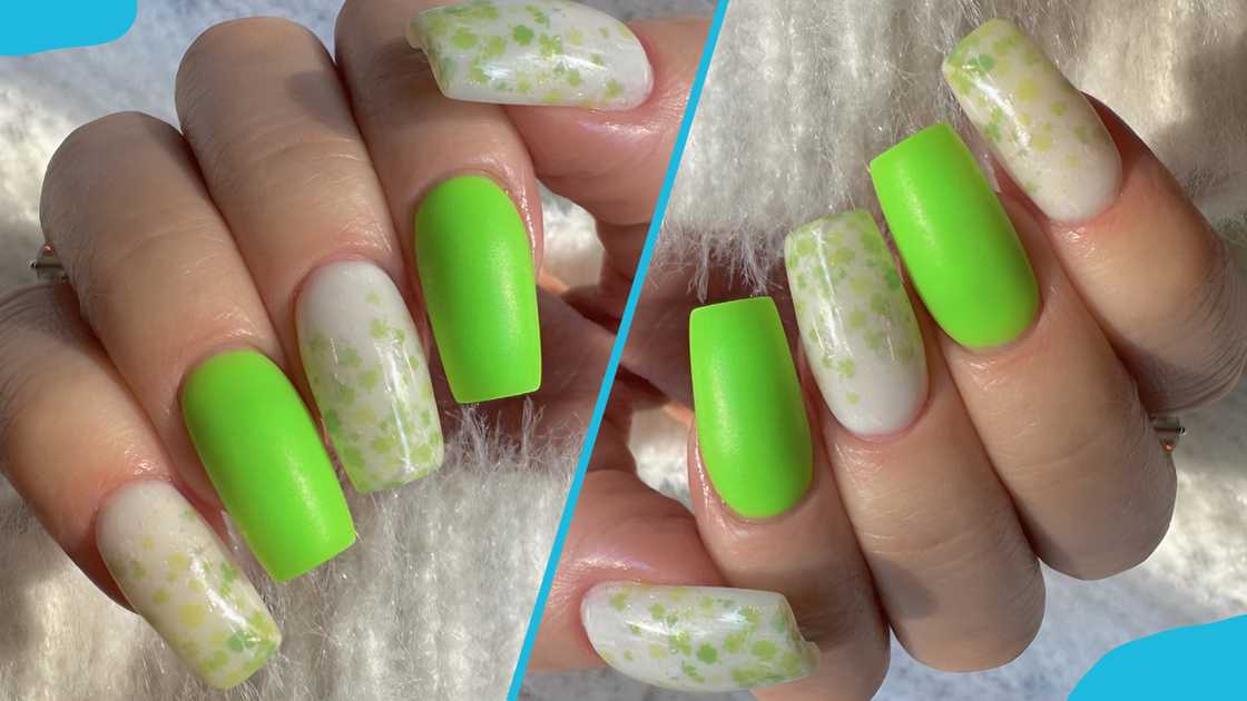 Neon green St Patrick's Day theme nail art Neon green St Patrick's Day theme nail art