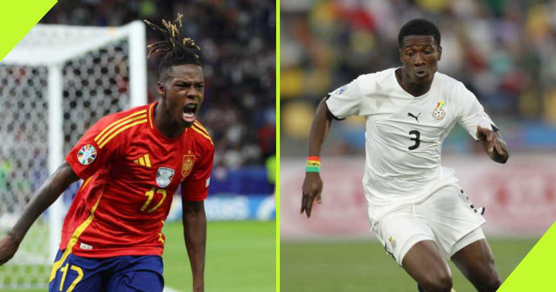 Asamoah Gyan and Nico Williams in action.