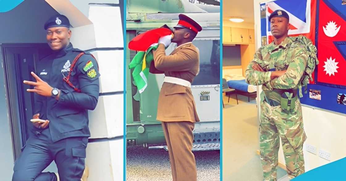 Ghanaian man, ex-police officer, British Army, greener pastures, US Army. Ghanaian man, ex-police officer, British Army, greener pastures, US Army.