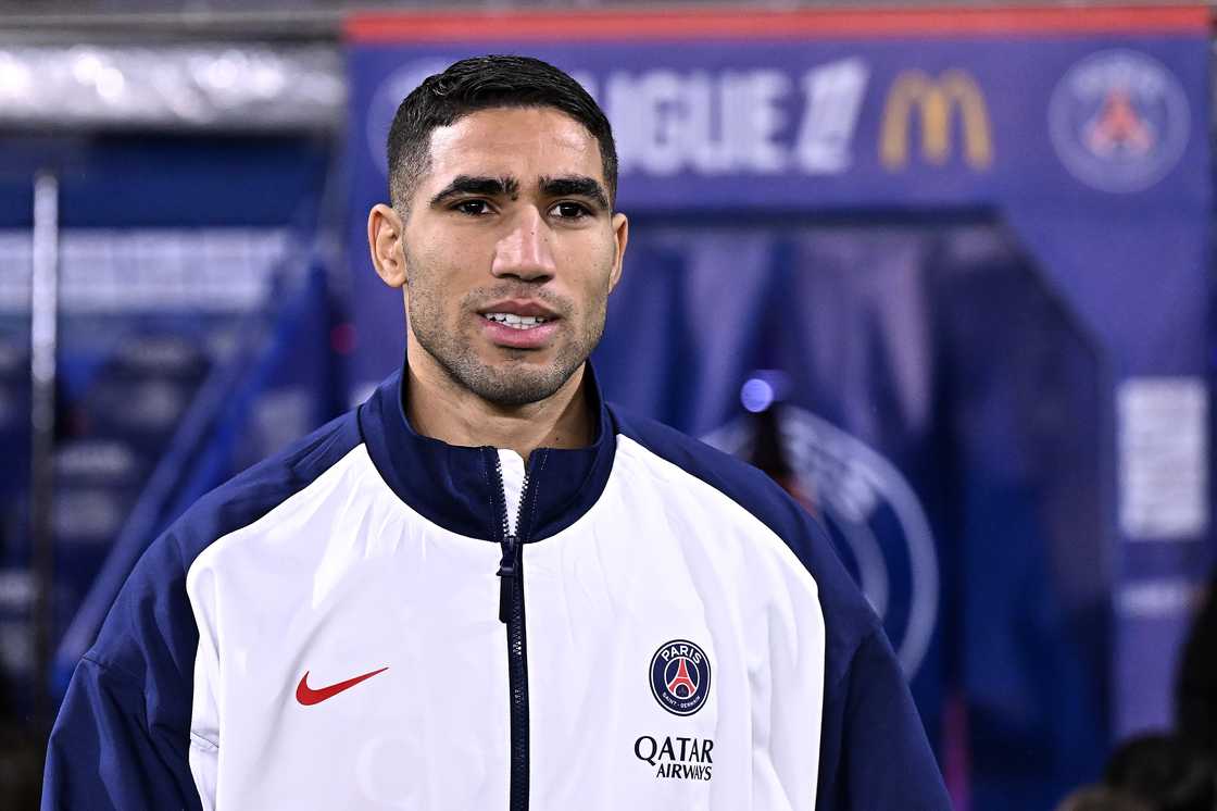 Achraf Hakimi walks on the pitch for his new contract signature celebration before the Ligue 1 match Achraf Hakimi walks on the pitch for his new contract signature celebration before the Ligue 1 match
