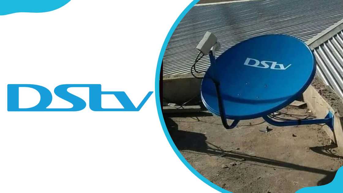 The DStv logo and a DStv satellite dish on a rooftop The DStv logo and a DStv satellite dish on a rooftop