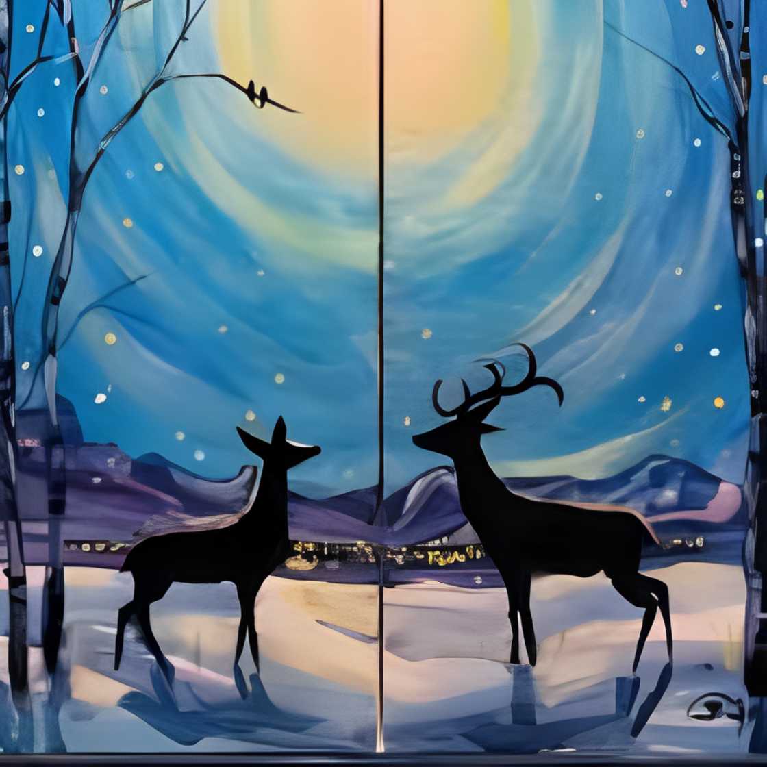 Two canvases depicting two deers Two canvases depicting two deers