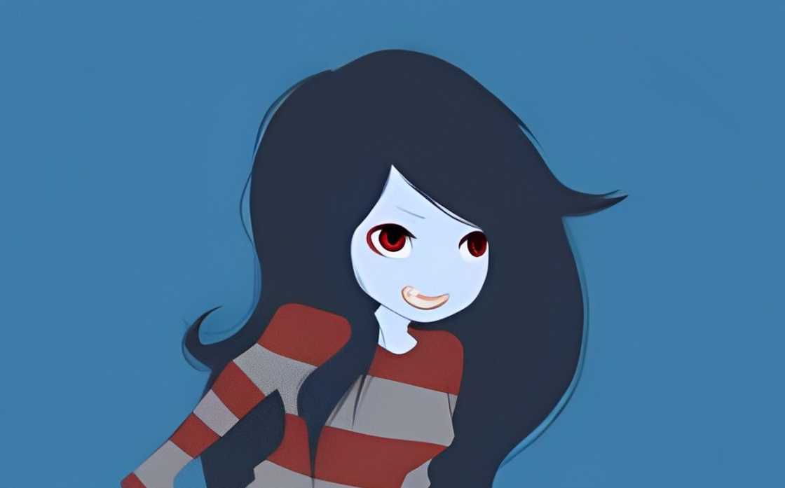 Marceline the Vampire Queen stands against a blue background Marceline the Vampire Queen stands against a blue background