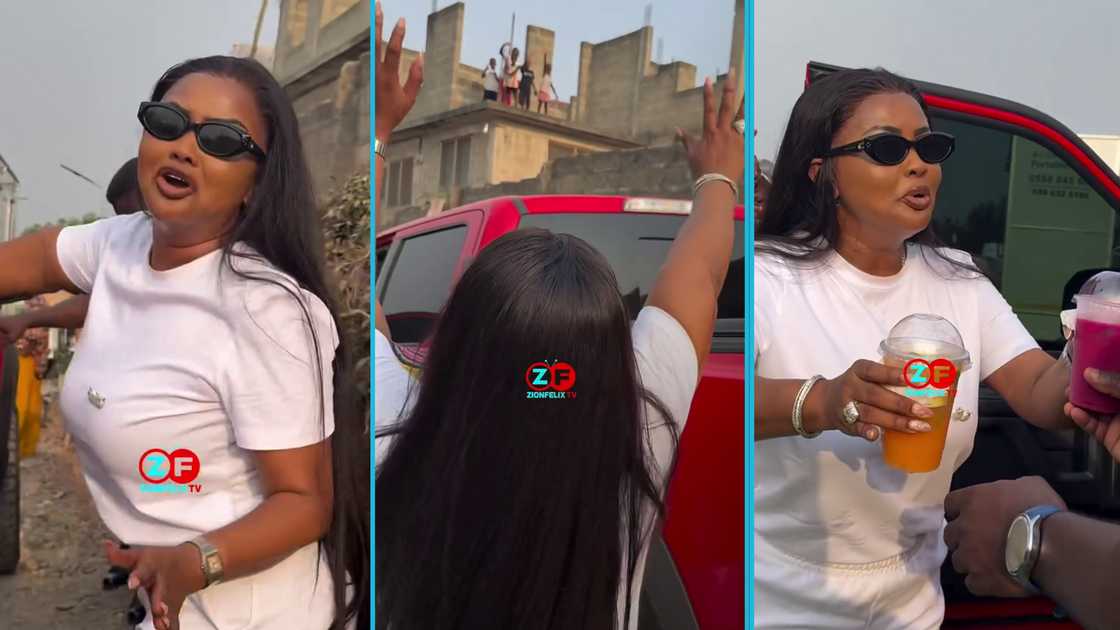 Nana Ama McBrown, Red Ford Ranger Raptor, Tic Tac's wife's birthday party, Tic Tac's mansion, McBrown and fans Nana Ama McBrown, Red Ford Ranger Raptor, Tic Tac's wife's birthday party, Tic Tac's mansion, McBrown and fans