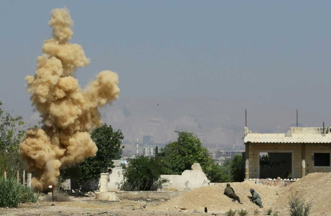 Ordnance is blown up during a training session to clear munitions in the countryside near the Syrian capital Damascus Ordnance is blown up during a training session to clear munitions in the countryside near the Syrian capital Damascus