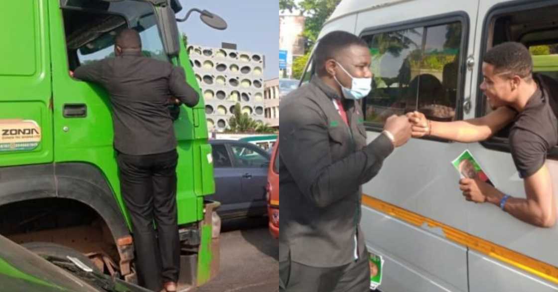 John Dumelo takes campaign to another level; spotted hanging on truck & more John Dumelo takes campaign to another level; spotted hanging on truck & more
