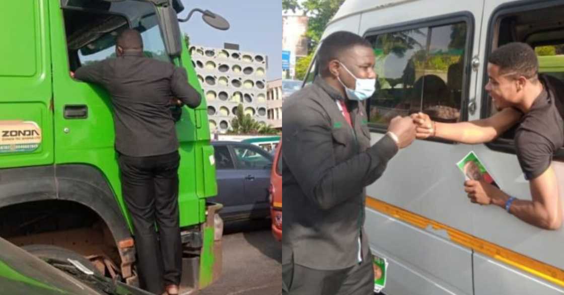 John Dumelo takes campaign to another level; spotted hanging on truck & more