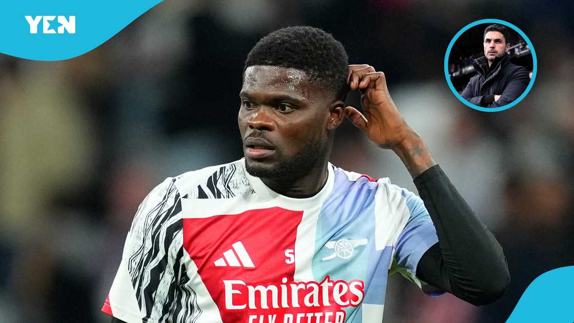 Thomas Partey of Arsenal looks on as he warms up prior to the UEFA Champions League 2024/25 Quarter Final Second Leg match between Real Madrid C.F. and Arsenal FC at Estadio Santiago Bernabeu on April 16, 2025 in Madrid, Spain Thomas Partey of Arsenal looks on as he warms up prior to the UEFA Champions League 2024/25 Quarter Final Second Leg match between Real Madrid C.F. and Arsenal FC at Estadio Santiago Bernabeu on April 16, 2025 in Madrid, Spain
