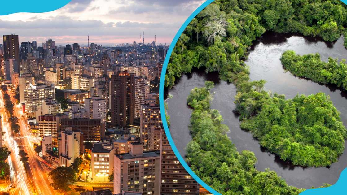 Sao Paolo city in Brazil (L), and Teles Pires River (R)