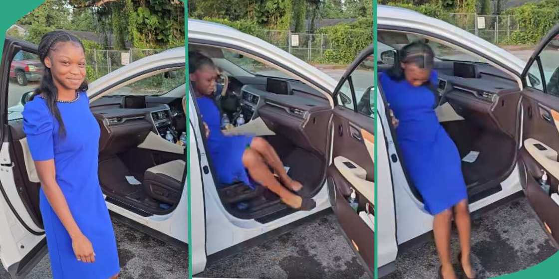 Lady teaches women how to enter and exit a car Lady teaches women how to enter and exit a car